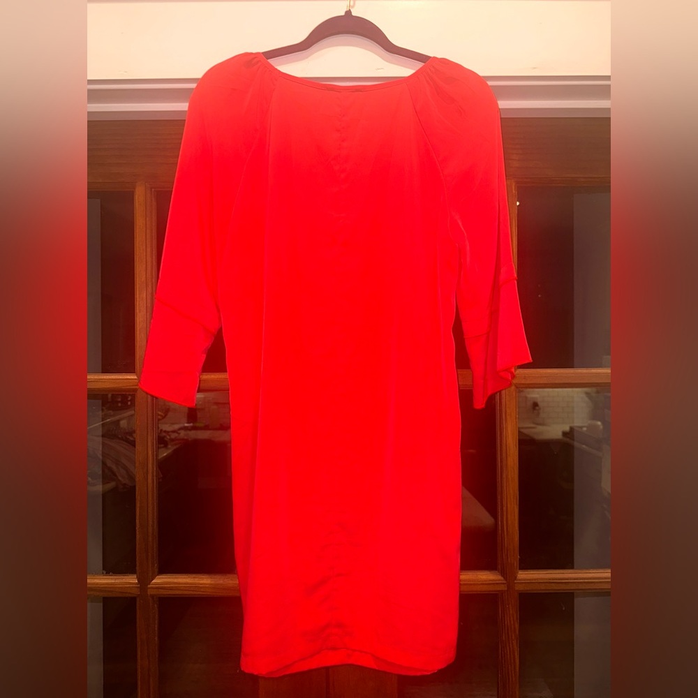 Glam Bright Red Dress Flare 3/4 Length Sleeve Size Medium - Picture 5 of 9